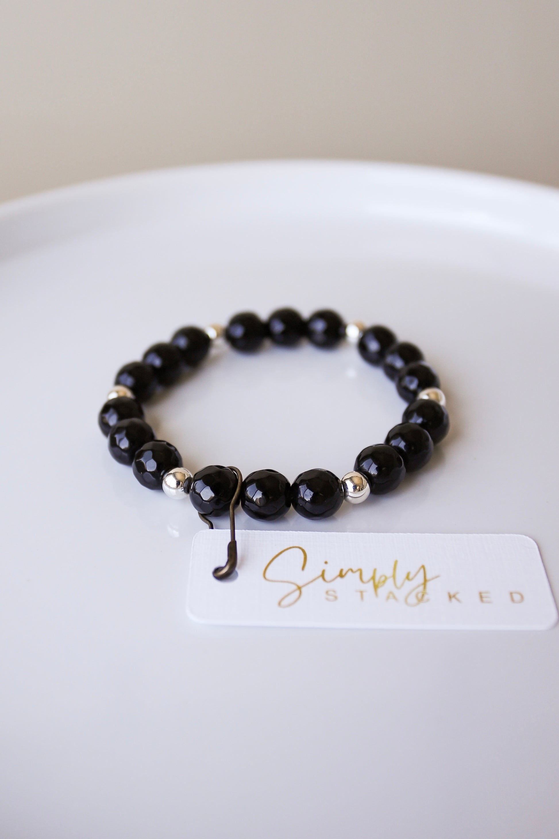 DISCOUNTED | 8mm Black Onyx: 5mm Silver