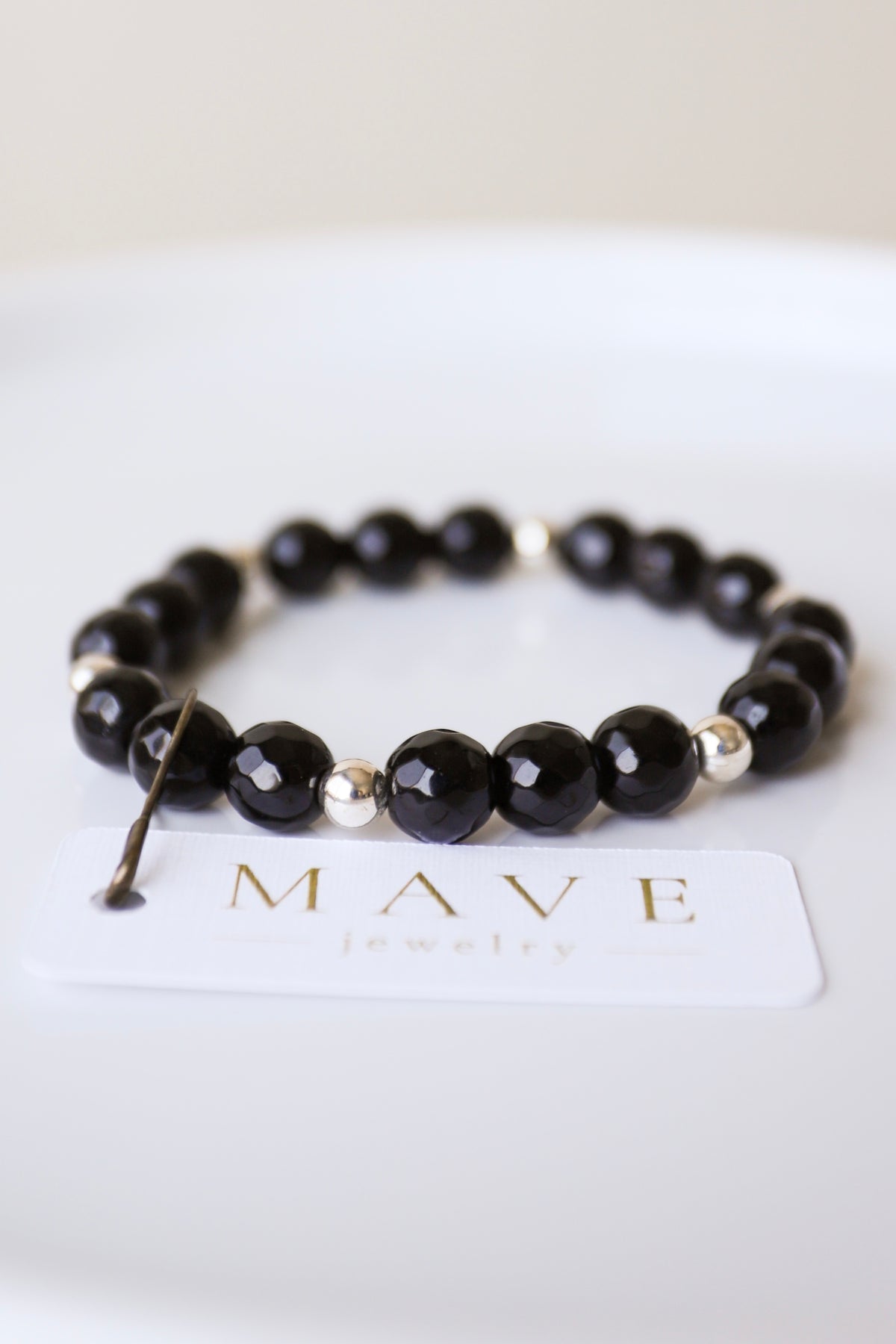 DISCOUNTED | 8mm Black Onyx -5mm Silver
